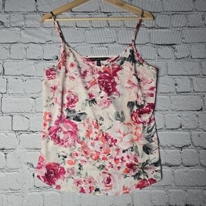 White House Black Market Floral Print Pink Red Sleeveless Light Blouse Size 10